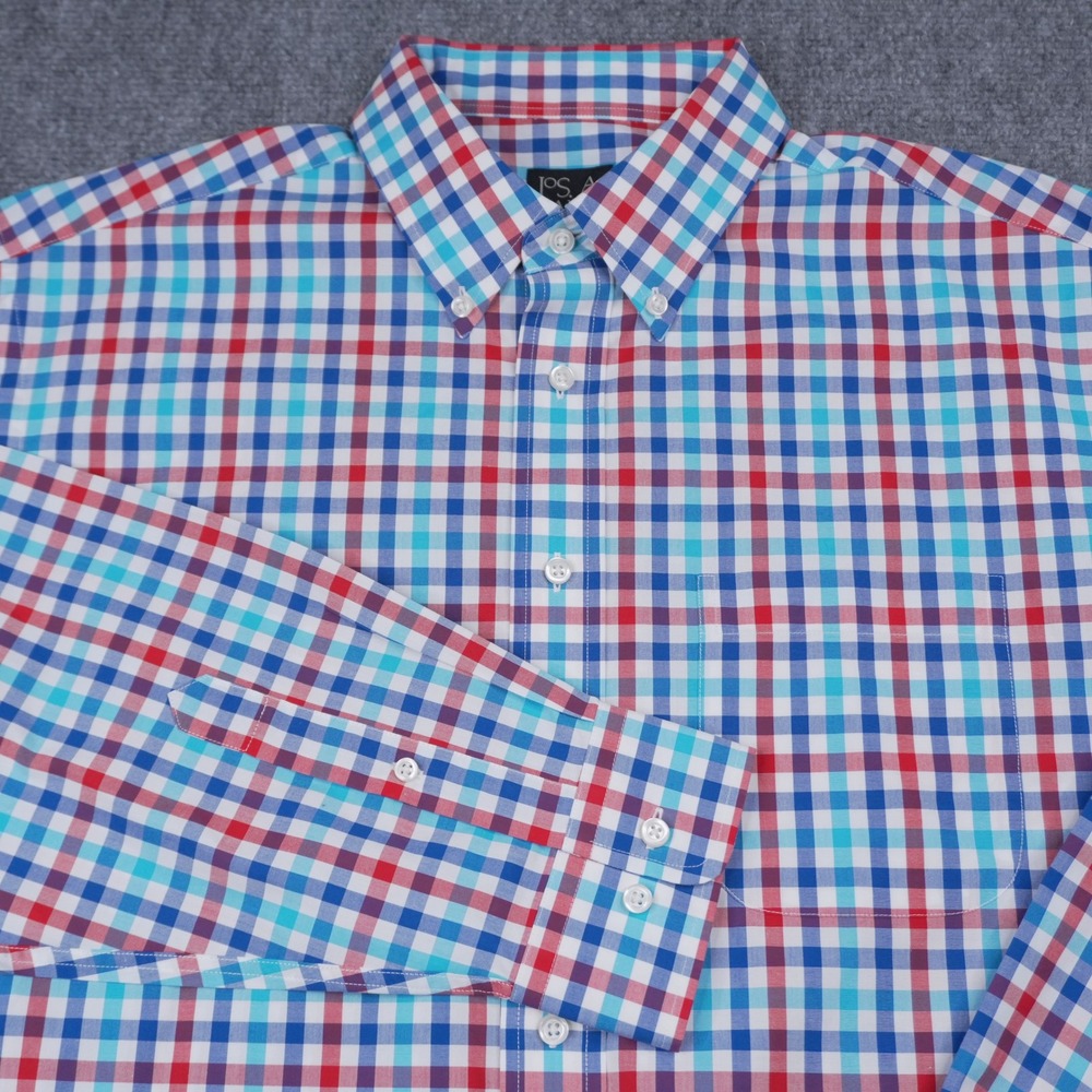 Jos. A. Bank‎ Button Down Shirt Mens L Multi-Color Gingham Traveler's Collection